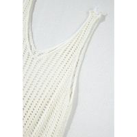 White Crochet Fishnet Fringed Edge V Neck Beach Cover Up - M thumbnail