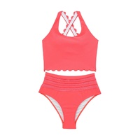 Azura Exchange Pink Scalloped Criss Cross High Waist Bikini - S thumbnail