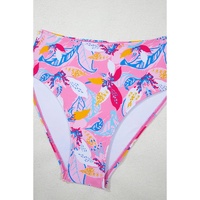 Pink Floral Printed Halter Neck High Waist Bikini - XL thumbnail