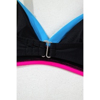 Black Color Block Drawstring Side V Neck High Waist Bikini Set - S thumbnail