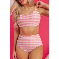 Pink 3pcs Gingham High Waist Bikini & Sarong - XL thumbnail