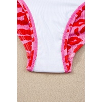 Leopard Orange Adjustable Straps Ribbed Knit One Piece Swimsuit - XL thumbnail