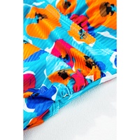 Sky Blue Orange Adjustable Straps Ribbed Knit One Piece Swimsuit - XL thumbnail