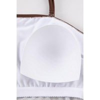 Coffee Ribbed Drawstring Sides Cutout One Piece Swimsuit - L thumbnail