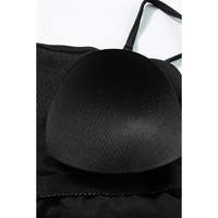 Black Ribbed Drawstring Sides Cutout One Piece Swimsuit - S thumbnail