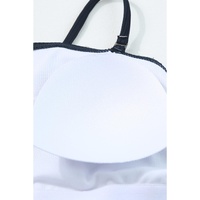 Navy Blue Ribbed Drawstring Sides Cutout One Piece Swimsuit - 2XL thumbnail