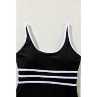 Black Contrast Trim Colorblock U Neck One Piece Swimwear - 2XL thumbnail