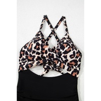 Black Leopard 2-tone Crossed Cutout Backless Monokini - S thumbnail