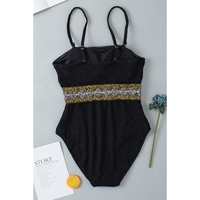 Black Geometric Trim High Waist Strapless One Piece Swimsuit - S thumbnail