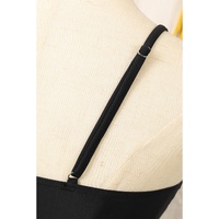 Black Spaghetti Straps Metal V Decor One-Piece Swimsuit - S thumbnail
