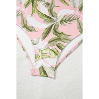 Pink Tropical Asymmetric Cut out Halter Backless One Piece Swimwear - 2XL thumbnail