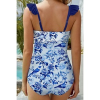Blue Cutout Ruffled Spaghetti Strap One-Piece Swimwear - M thumbnail