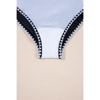 Black Color Block Ric Rac Trim U Neck One Piece Swimsuit - M thumbnail
