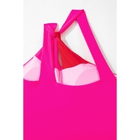Rose Red Knotted One Shoulder Two Tones Backless One Piece Swimsuit - L thumbnail