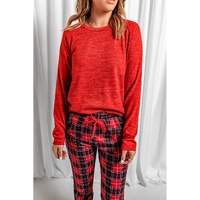 Solid Long Sleeve Top and Plaid Pants Loungewear - XL thumbnail