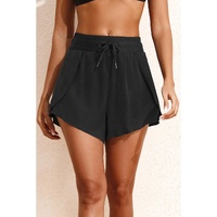 Black High Waisted Drawstring 2-in-1 Side Pocket Color Block Bikini Shorts - L thumbnail