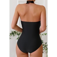 Black Halter Neck Monokini with Floral Beach Cover Up - L thumbnail