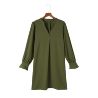 Azura Exchange Green Split V Neck Ruffled Sleeves Shirt Dress - M thumbnail
