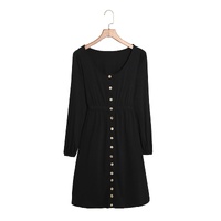 Black Button Up High Waist Long Sleeve Dress - 2XL thumbnail