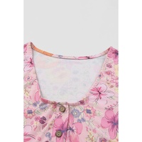 Multicolor Hibiscus Floral Print Ruffle Mini Dress - M thumbnail