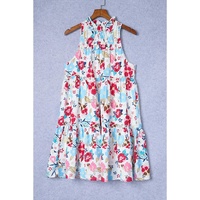 White Frill Mock Neck Sleeveless Tiered Floral Dress - L thumbnail