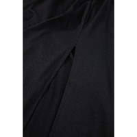 Black Short Sleeve Shirred High Waist V Neck Maxi Dress - S thumbnail