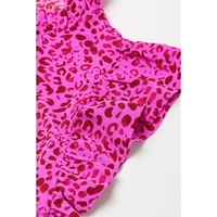 Rose Red Leopard Print Ruffled Trim Tiered Maxi Dress - L thumbnail