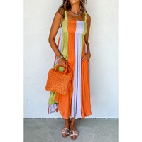 Green Color Block Shirred High Waist Fit and Flare Maxi Dress - S thumbnail