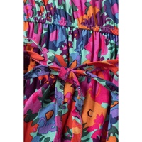Blue Floral Print V Neck Wrap Split Maxi Dress - M thumbnail