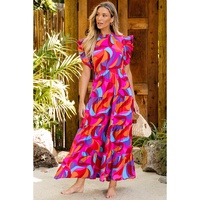 Orange Abstract Printed High Waist Ruffle Tiered Long Dress - L thumbnail