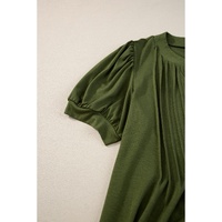 Fern Green Notched Neck Pleated Puff Sleeve Shift T-shirt Dress - M thumbnail