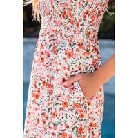 White Boho Floral Smocked Ruffled Maxi Dress - XL thumbnail