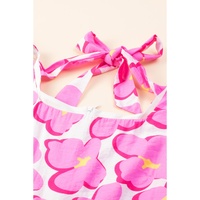 Rose Floral Print Square Neck Empire Waist Flowy Dress - S thumbnail
