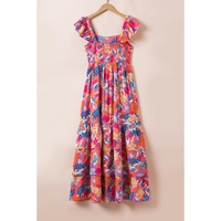 Pink Floral Print Sleeveless Ruffle Tiered Maxi Dress - L thumbnail
