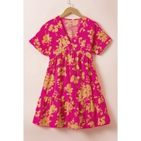 Rose Floral Print Batwing Sleeve Smock Dress - M thumbnail