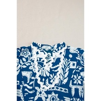 Blue Ricrac Trim Split Neck Floral Loose Dress - M thumbnail