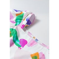 Purple Abstract Print Puff Sleeve Smocked Back Midi Dress - L thumbnail