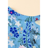 Sky Blue Floral Flutter Sleeve V Neck Ruffled Dress - L thumbnail
