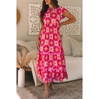 Strawberry Pink Geo Print V-neck Maxi Dress - S thumbnail