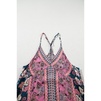Pink Bohemian Floral Patchwork Print Long Sundress - S thumbnail