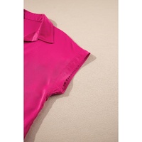 Rose Red Buttoned Collar Shift T-shirt Mini Dress - L thumbnail