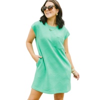 Mint Green Textured Cap Sleeve T Shirt Dress - S thumbnail