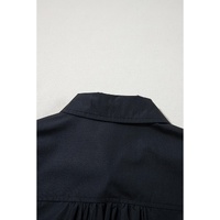 Black Button Up Tie Waist Puff Sleeve Mini Dress - L thumbnail