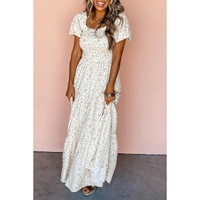 White Frilly Shirred Bodice Tiered Floral Maxi Dress - XL thumbnail