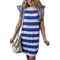Sky Blue Stripe Contrast Ruffled Sleeve T-shirt Dress - XL thumbnail