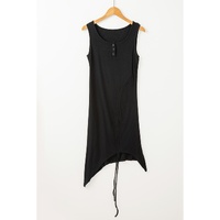 Black Drawstring Ruched Side Split Ribbed Midi Dress - XL thumbnail