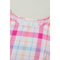 Pink Checkered Puff Sleeve Belted Midi Dress - M thumbnail