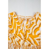 Orange Bohemian Print Puff Sleeve Tied V Neck Flared Mini Dress - L thumbnail