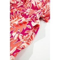 Rose Floral Print Buttoned Smocked High Waist Maxi Dress - L thumbnail