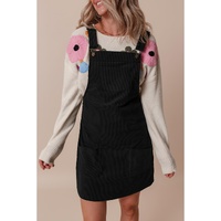 Black Solid Front Pockets Sleeveless Corduroy Overall Dress - XL thumbnail